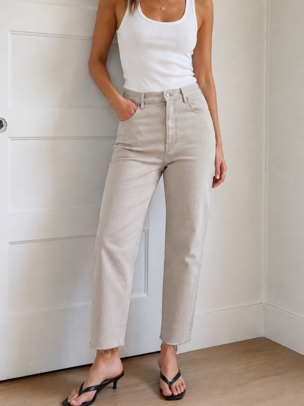 Everlane The Way High Jean Beige High Rise Straight Leg Raw Hem 31
